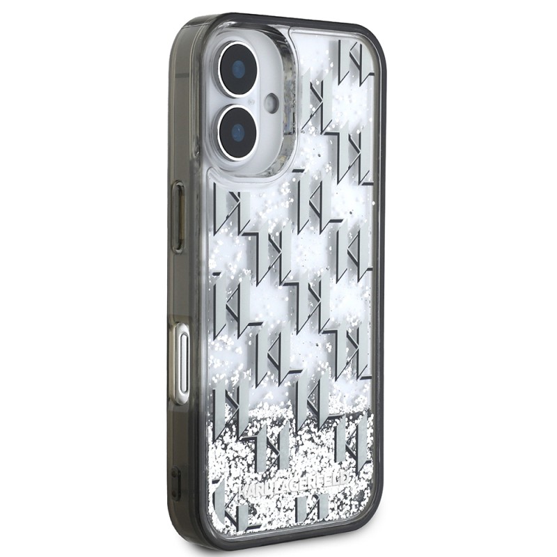 Apple iPhone 16 Case Karl Lagerfeld Original Licensed Glitter KL Written Monogram Gradient Cover - 5