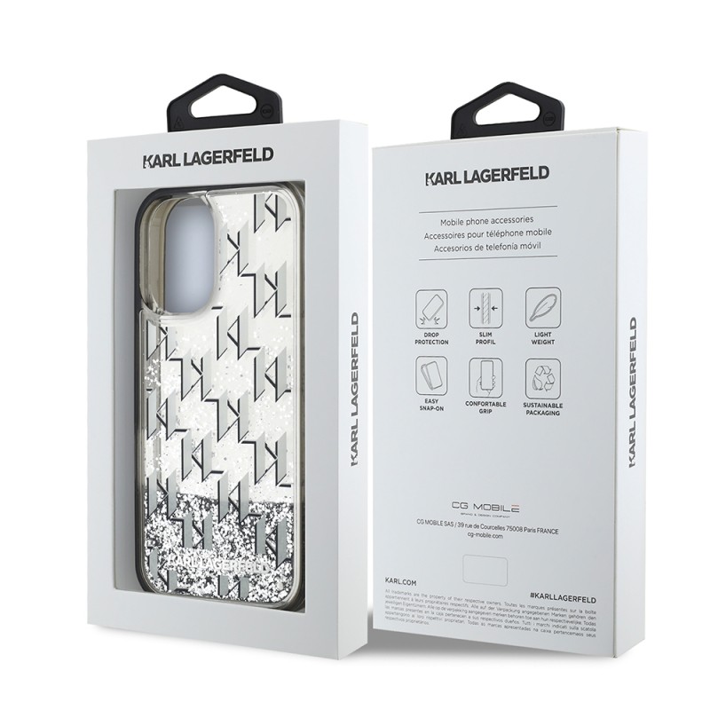 Apple iPhone 16 Case Karl Lagerfeld Original Licensed Glitter KL Written Monogram Gradient Cover - 9