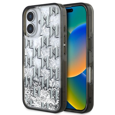 Apple iPhone 16 Case Karl Lagerfeld Original Licensed Glitter KL Written Monogram Gradient Cover - 2