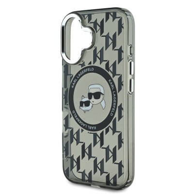 Apple iPhone 16 Case Karl Lagerfeld Original Licensed Magsafe Charging Featured IML Printed Metal Monogram KC Heads Cover - 6