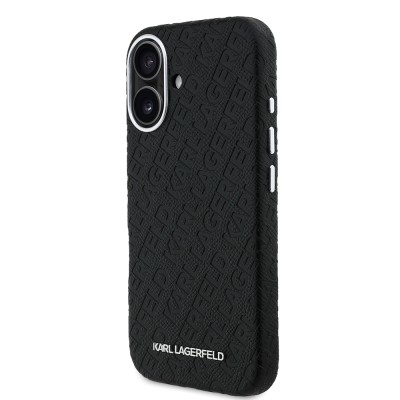 Apple iPhone 16 Case Karl Lagerfeld Original Licensed PU Leather Stamped Metal Letter Logo Cover - 3