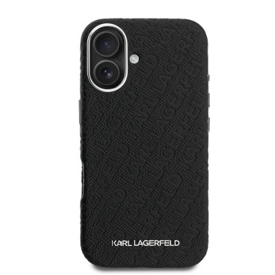 Apple iPhone 16 Case Karl Lagerfeld Original Licensed PU Leather Stamped Metal Letter Logo Cover - 4