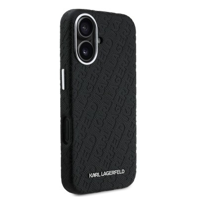 Apple iPhone 16 Case Karl Lagerfeld Original Licensed PU Leather Stamped Metal Letter Logo Cover - 5