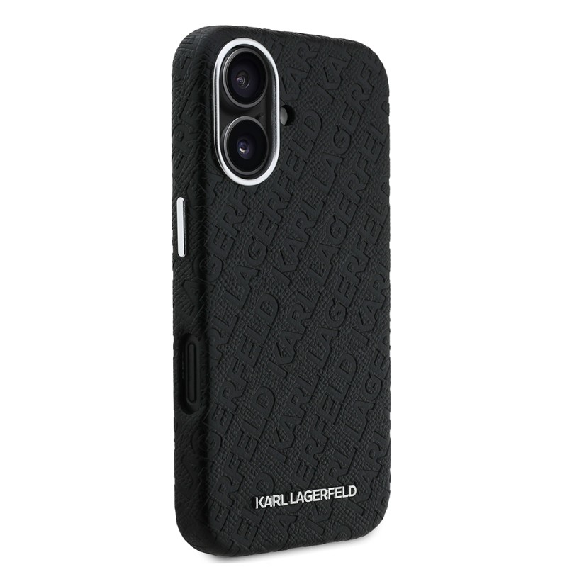 Apple iPhone 16 Case Karl Lagerfeld Original Licensed PU Leather Stamped Metal Letter Logo Cover - 5