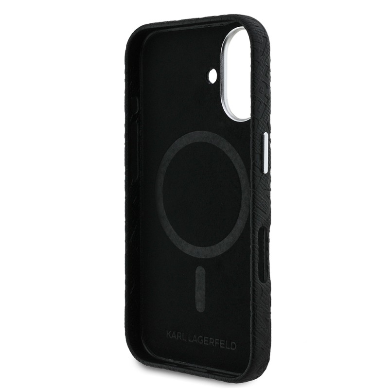 Apple iPhone 16 Case Karl Lagerfeld Original Licensed PU Leather Stamped Metal Letter Logo Cover - 8