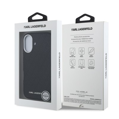 Apple iPhone 16 Case Karl Lagerfeld Original Licensed PU Leather Stamped Metal Letter Logo Cover - 9