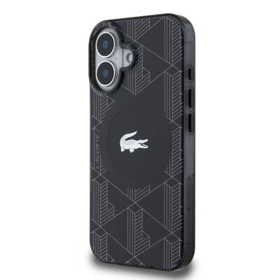 Apple iPhone 16 Case Lacoste Original Licensed Magsafe Charging Feature Silver Crocodile Logo Monogram Cover - 5
