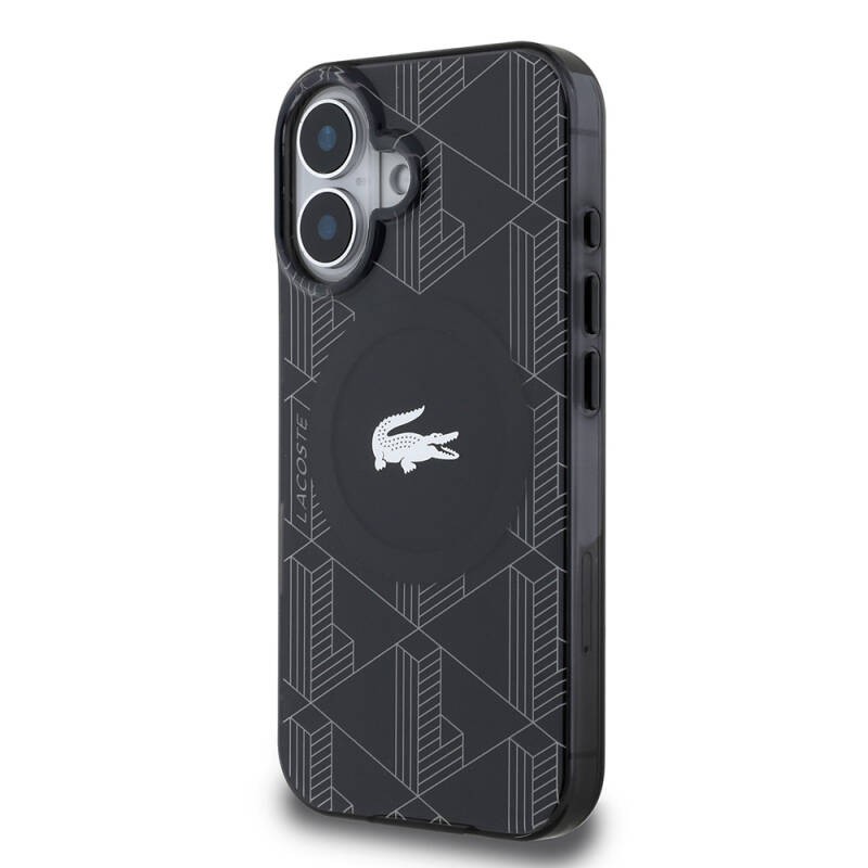 Apple iPhone 16 Case Lacoste Original Licensed Magsafe Charging Feature Silver Crocodile Logo Monogram Cover - 5