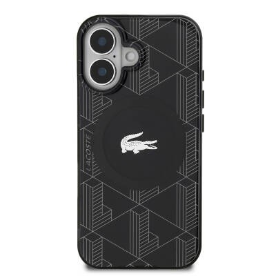 Apple iPhone 16 Case Lacoste Original Licensed Magsafe Charging Feature Silver Crocodile Logo Monogram Cover - 6