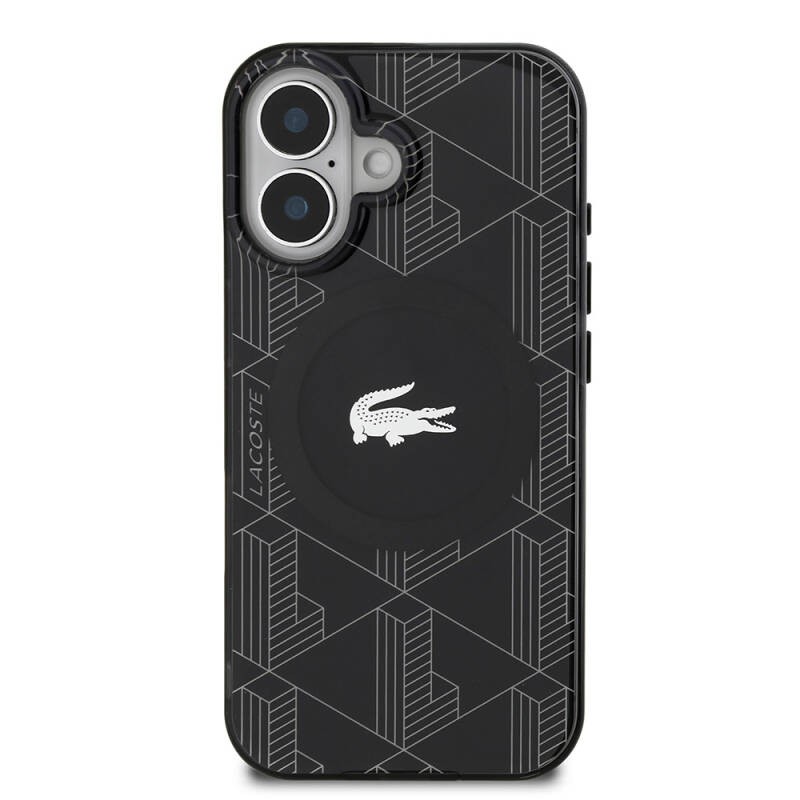 Apple iPhone 16 Case Lacoste Original Licensed Magsafe Charging Feature Silver Crocodile Logo Monogram Cover - 6