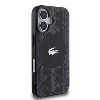 Apple iPhone 16 Case Lacoste Original Licensed Magsafe Charging Feature Silver Crocodile Logo Monogram Cover - 7