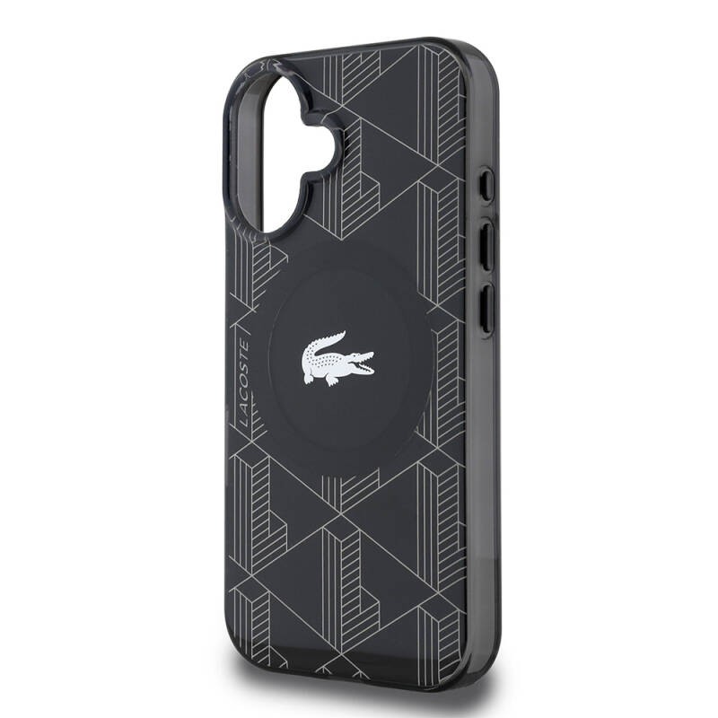 Apple iPhone 16 Case Lacoste Original Licensed Magsafe Charging Feature Silver Crocodile Logo Monogram Cover - 9