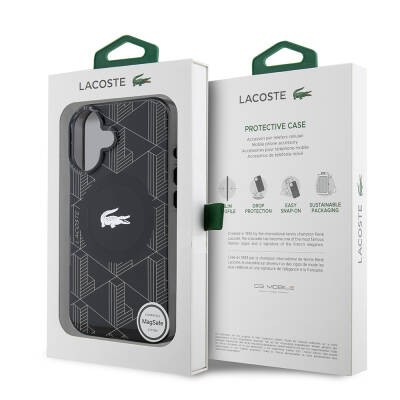 Apple iPhone 16 Case Lacoste Original Licensed Magsafe Charging Feature Silver Crocodile Logo Monogram Cover - 11