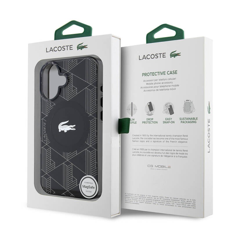 Apple iPhone 16 Case Lacoste Original Licensed Magsafe Charging Feature Silver Crocodile Logo Monogram Cover - 11