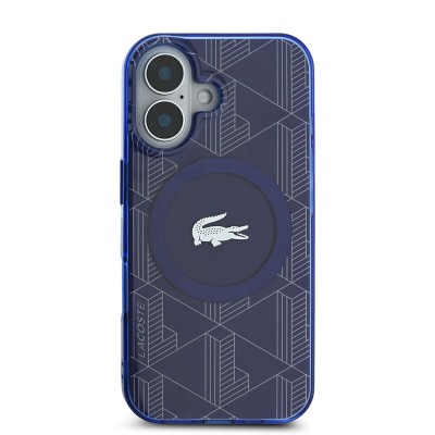 Apple iPhone 16 Case Lacoste Original Licensed Magsafe Charging Feature Silver Crocodile Logo Monogram Cover - 13