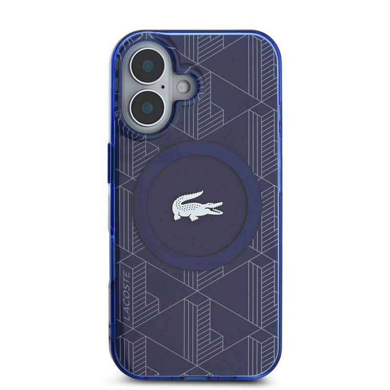 Apple iPhone 16 Case Lacoste Original Licensed Magsafe Charging Feature Silver Crocodile Logo Monogram Cover - 13