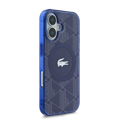 Apple iPhone 16 Case Lacoste Original Licensed Magsafe Charging Feature Silver Crocodile Logo Monogram Cover - 14