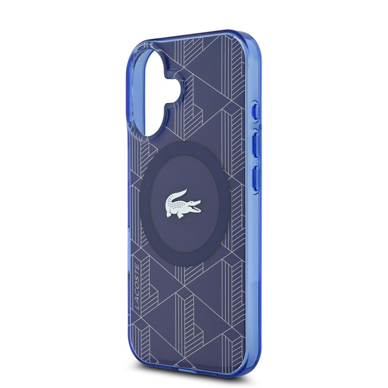 Apple iPhone 16 Case Lacoste Original Licensed Magsafe Charging Feature Silver Crocodile Logo Monogram Cover - 16