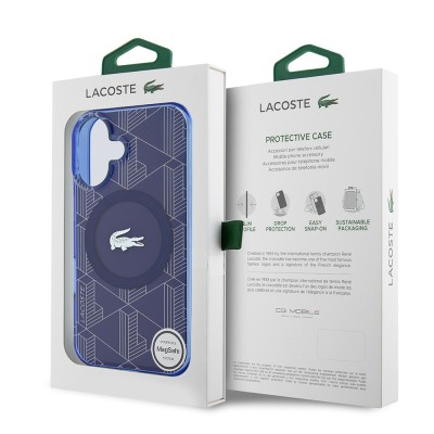 Apple iPhone 16 Case Lacoste Original Licensed Magsafe Charging Feature Silver Crocodile Logo Monogram Cover - 18