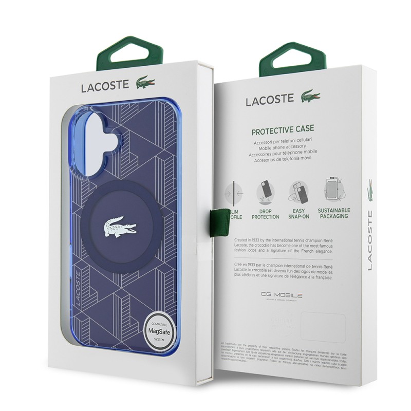 Apple iPhone 16 Case Lacoste Original Licensed Magsafe Charging Feature Silver Crocodile Logo Monogram Cover - 18
