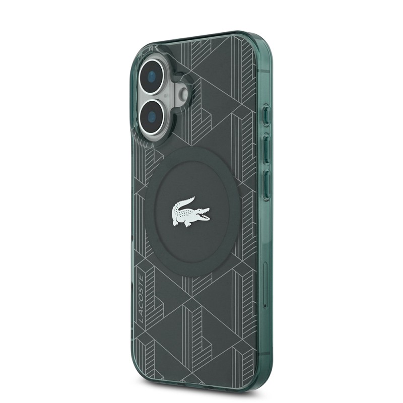 Apple iPhone 16 Case Lacoste Original Licensed Magsafe Charging Feature Silver Crocodile Logo Monogram Cover - 19