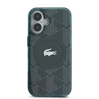 Apple iPhone 16 Case Lacoste Original Licensed Magsafe Charging Feature Silver Crocodile Logo Monogram Cover - 20