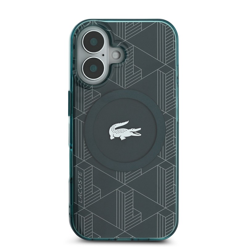 Apple iPhone 16 Case Lacoste Original Licensed Magsafe Charging Feature Silver Crocodile Logo Monogram Cover - 20