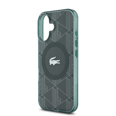 Apple iPhone 16 Case Lacoste Original Licensed Magsafe Charging Feature Silver Crocodile Logo Monogram Cover - 23