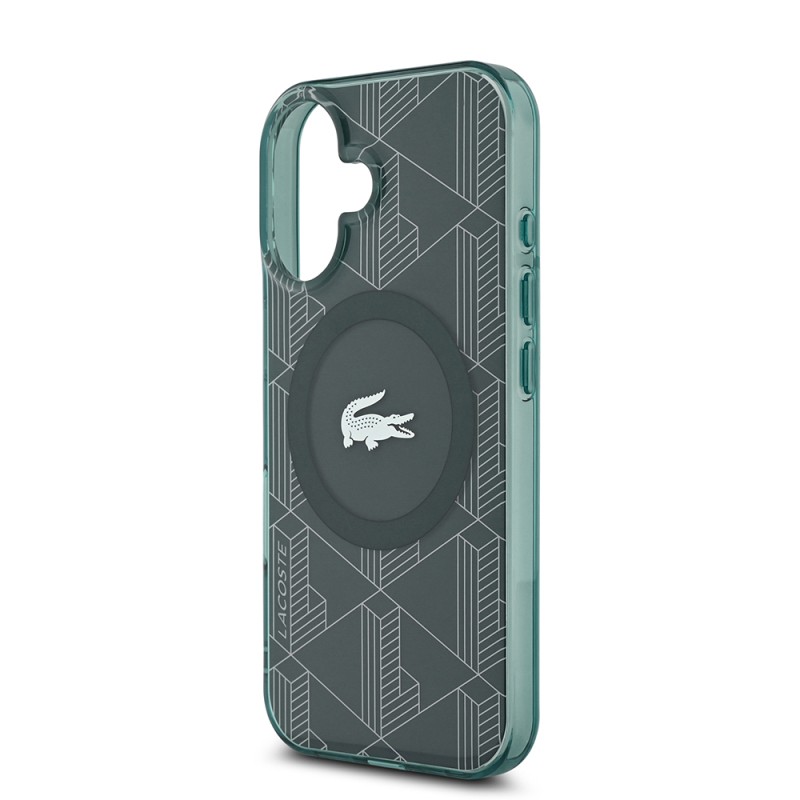 Apple iPhone 16 Case Lacoste Original Licensed Magsafe Charging Feature Silver Crocodile Logo Monogram Cover - 23