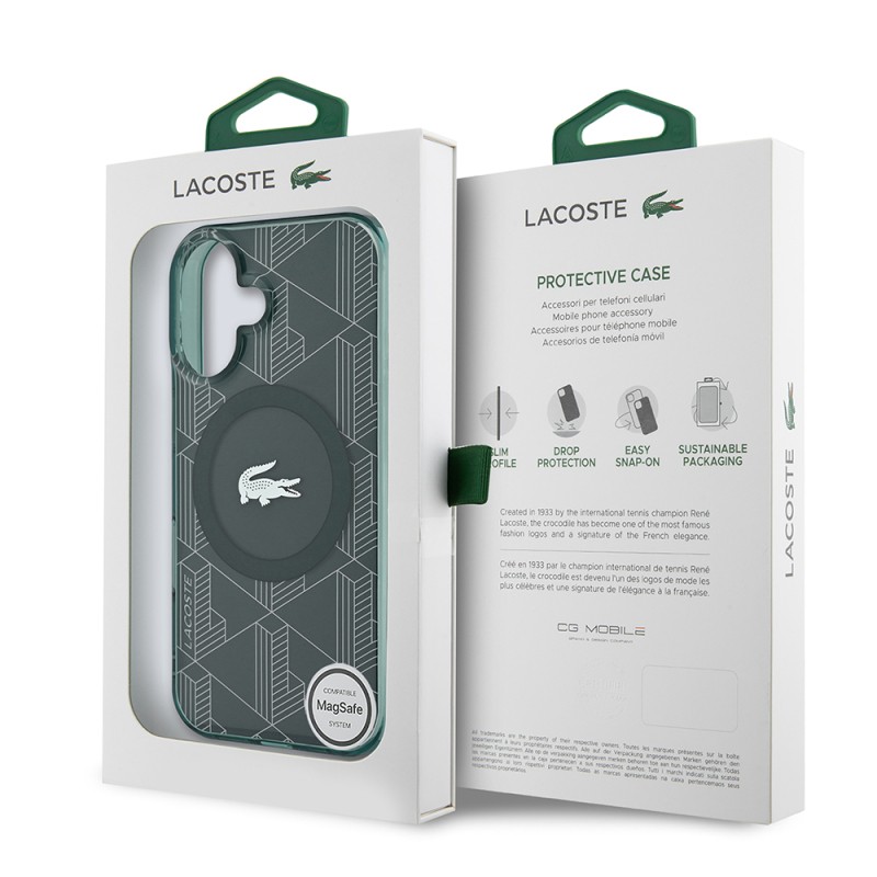 Apple iPhone 16 Case Lacoste Original Licensed Magsafe Charging Feature Silver Crocodile Logo Monogram Cover - 25