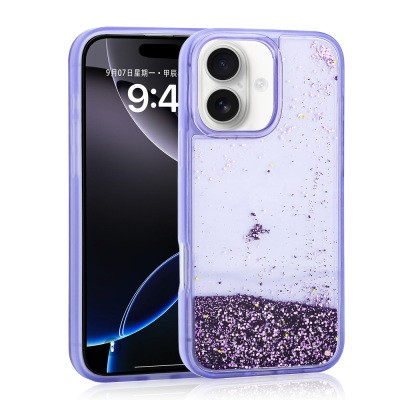 Apple iPhone 16 Case Liquid Glitter Transparent Back Surface Zore Keto Silicone Cover - 4