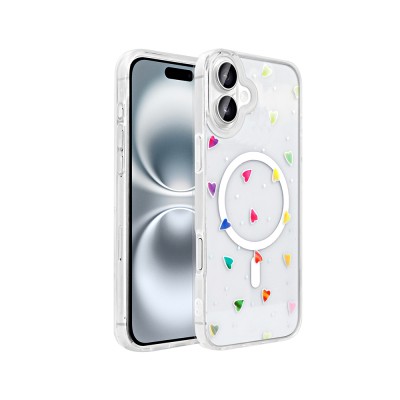 Apple iPhone 16 Case M-Safe Charging Transparent Zore Folk Hard Cover - 5