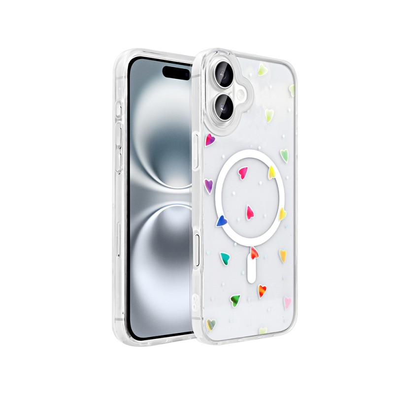 Apple iPhone 16 Case M-Safe Charging Transparent Zore Folk Hard Cover - 5