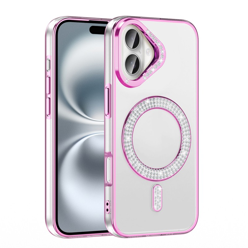 Apple iPhone 16 Case Magsafe Charging Feature Diamond Stone Design Zore Karetta Silicone Cover - 16