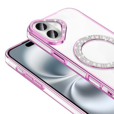 Apple iPhone 16 Case Magsafe Charging Feature Diamond Stone Design Zore Karetta Silicone Cover - 17