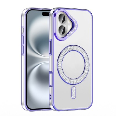 Apple iPhone 16 Case Magsafe Charging Feature Diamond Stone Design Zore Karetta Silicone Cover - 18
