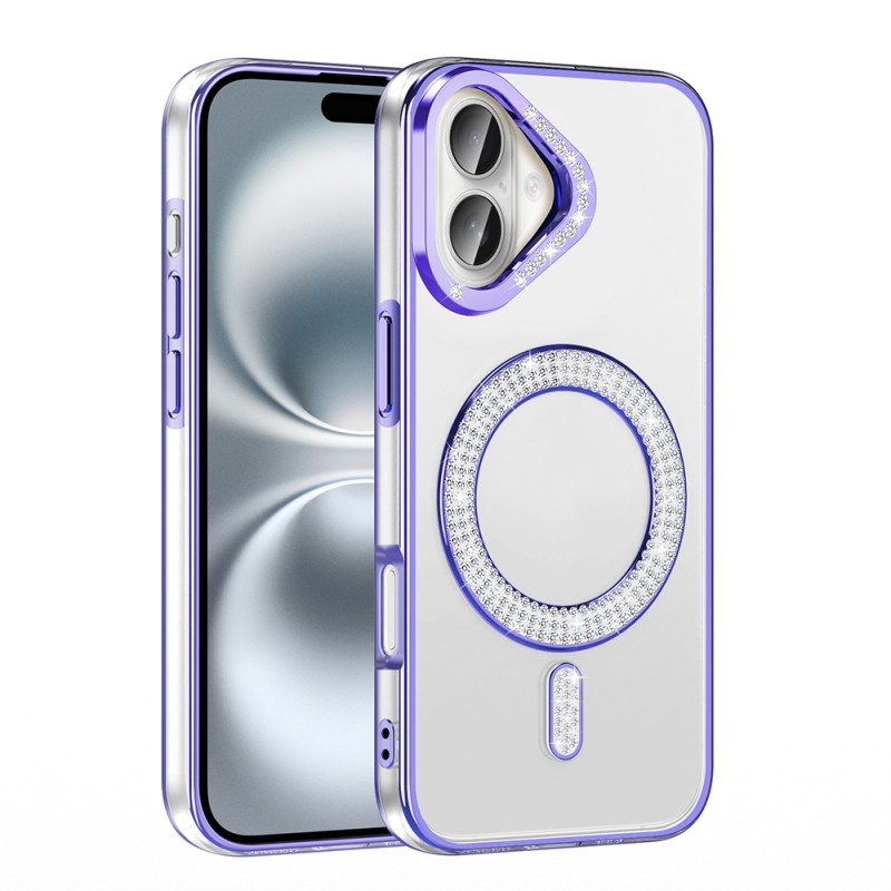 Apple iPhone 16 Case Magsafe Charging Feature Diamond Stone Design Zore Karetta Silicone Cover - 18