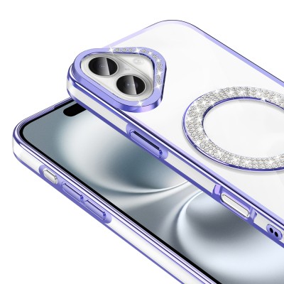 Apple iPhone 16 Case Magsafe Charging Feature Diamond Stone Design Zore Karetta Silicone Cover - 19