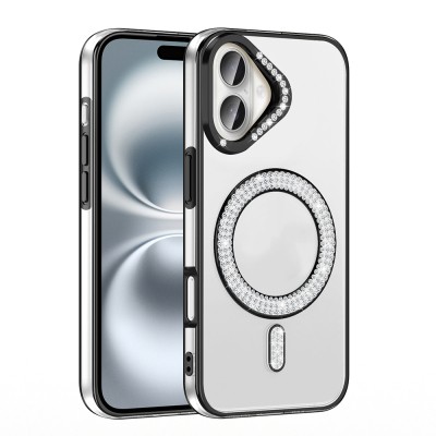 Apple iPhone 16 Case Magsafe Charging Feature Diamond Stone Design Zore Karetta Silicone Cover - 11