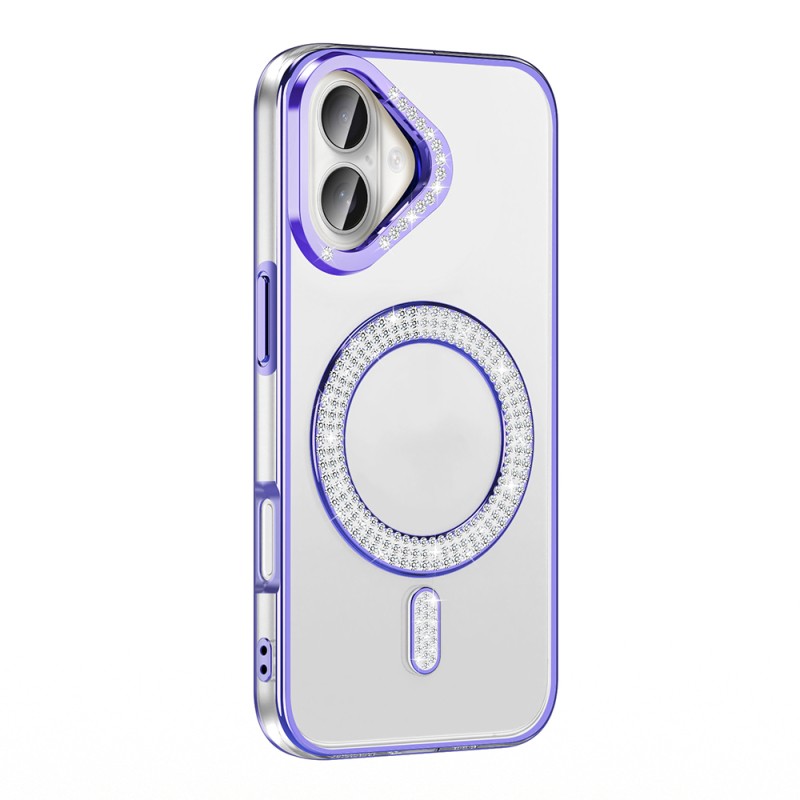 Apple iPhone 16 Case Magsafe Charging Feature Diamond Stone Design Zore Karetta Silicone Cover - 7