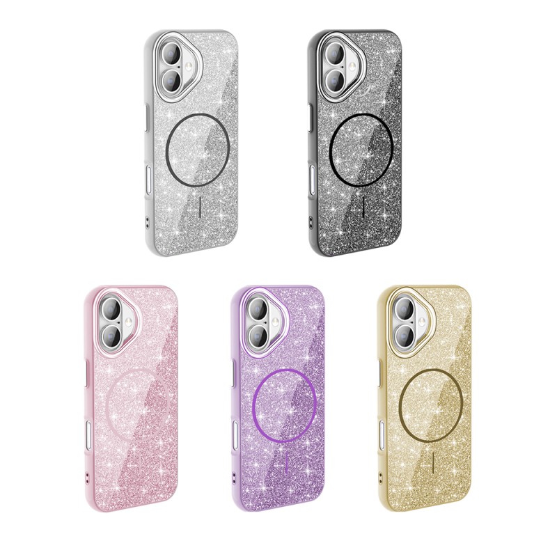 Apple iPhone 16 Case Magsafe Shining Glitter Zore Okso Cover with Charging Feature - 2