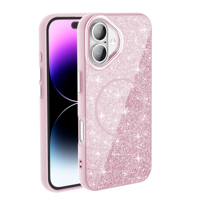 Apple iPhone 16 Case Magsafe Shining Glitter Zore Okso Cover with Charging Feature - 1