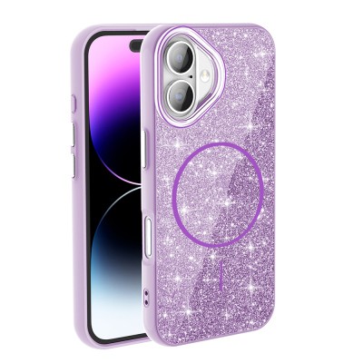 Apple iPhone 16 Case Magsafe Shining Glitter Zore Okso Cover with Charging Feature - 6