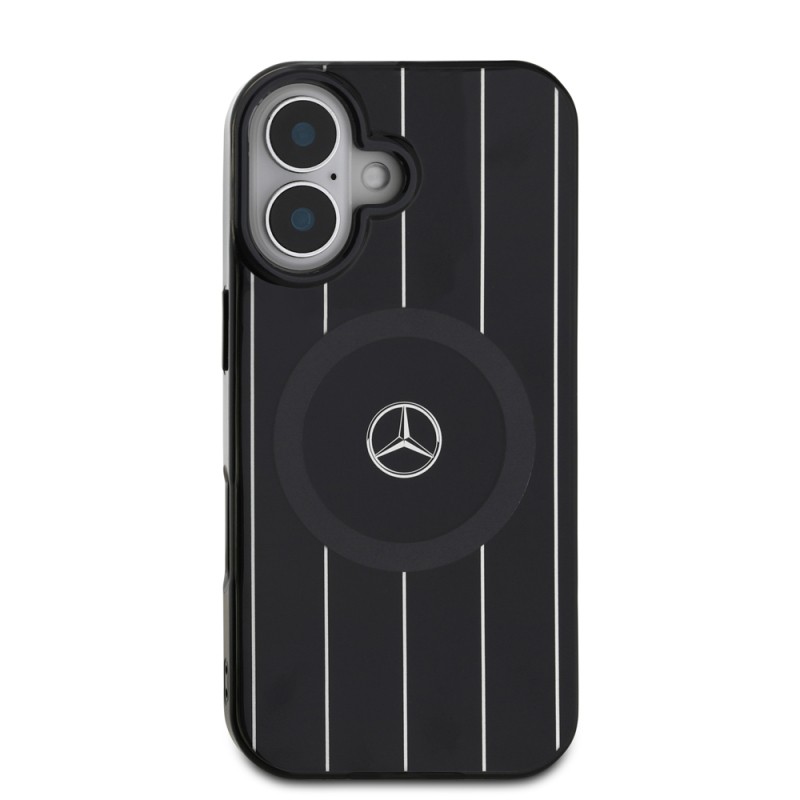 Apple iPhone 16 Case Mercedes Benz Original Licensed Magsafe Charging Feature Double Layer Parallel Line Patterned Cover  - 4