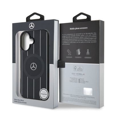 Apple iPhone 16 Case Mercedes Benz Original Licensed Magsafe Charging Feature Double Layer Parallel Line Patterned Cover  - 9