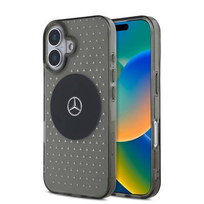 Apple iPhone 16 Case Mercedes Benz Original Licensed Magsafe Charging Feature Star Pattern Transparent Cover  - 1