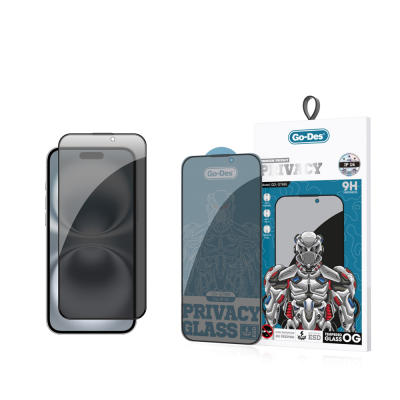 Apple iPhone 16 Go Des 9D Full Cover Privacy Temperli Cam Ekran Koruyucu - Go Des