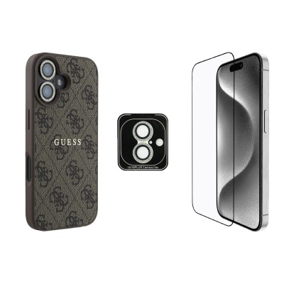 Apple iPhone 16 Guess Original Licensed Case + Screen Protector + Lens Protector 3in1 Accessory Set - 2