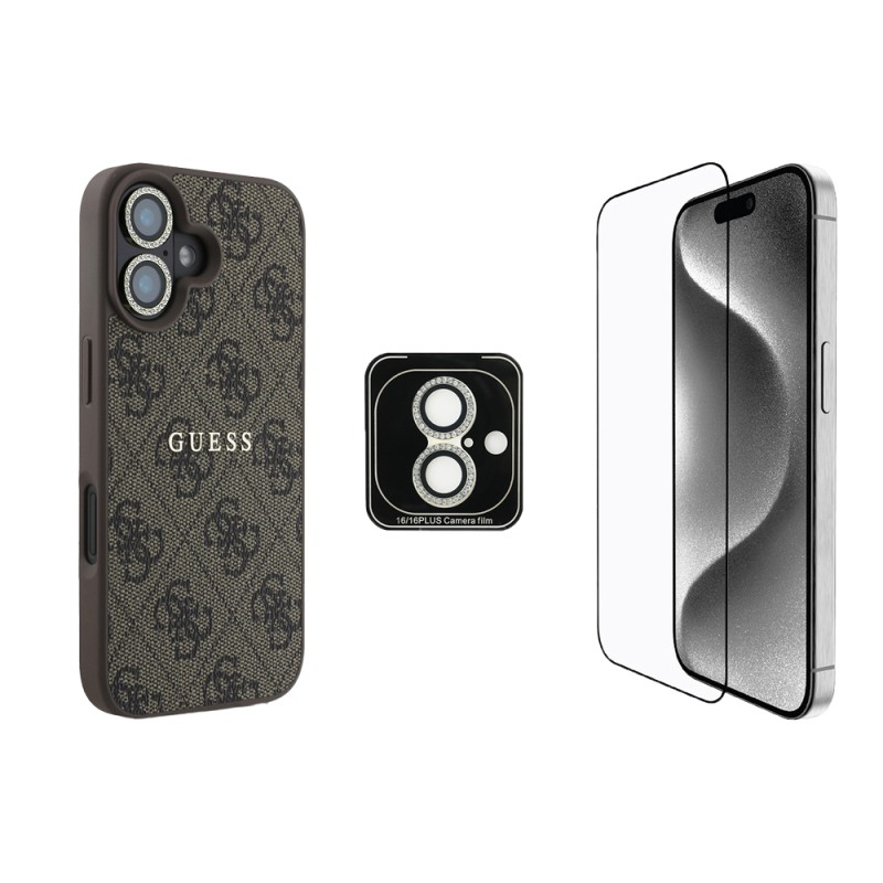 Apple iPhone 16 Guess Original Licensed Case + Screen Protector + Lens Protector 3in1 Accessory Set - 2