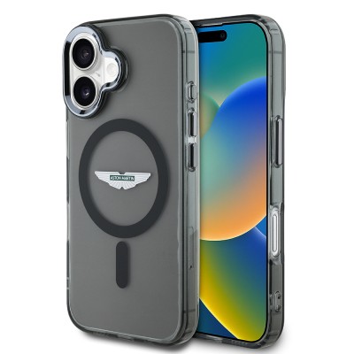 Apple iPhone 16 Kılıf Aston Martin Orjinal Lisanslı M-safe Şarj Özellikli IML Baskı Logolu Buzlu Kapak - 8
